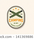 Camping Is My Happy Place Vintage Sticker Vector Badge. Outdoor Adventure Emblem with Paracord Bracelet Design Camping Is My Happy Place Vintage Sticker Vector Badge. Outdoor Adventure Emblem with Paracord Bracelet Design 141369886