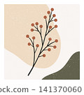 Botanical Branch Wall Art, Vector Illustration. Minimal Berry Branch. Boho Botanical Print with Abstract Shapes for Home Decor, Interior Design 141370060