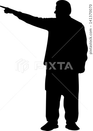 Man silhouette pointing finger forward showing leadership direction and purpose Man silhouette pointing finger forward showing leadership direction and purpose 141370070