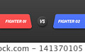 Versus Horizontal Black Banner, Vector Illustration. Red vs Blue Fighter Comparison Label for Game Stream Overlay. Battle Screen, Tournament Match. Esports Design, Competition Concept 141370105
