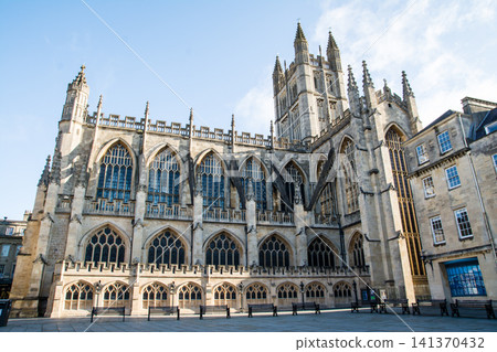 The historic honey-colored stone buildings and cathedral of Bath, a UNESCO World Heritage site in the UK. The historic honey-colored stone buildings and cathedral of Bath, a UNESCO World Heritage site in the UK. 141370432