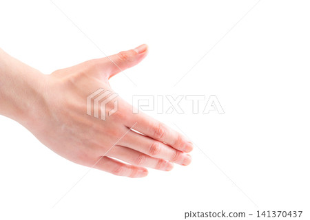 Hand shaking hands_Hand part_White background_Copy space Hand shaking hands_Hand part_White background_Copy space 141370437