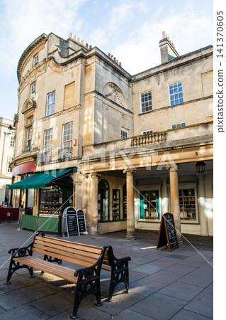 Historic honey-colored stone buildings: The cityscape of Bath, a UNESCO World Heritage Site in the UK. 141370605