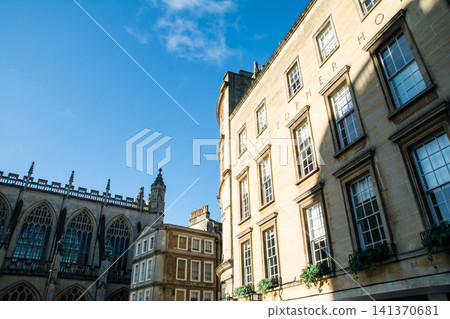 Historic honey-colored stone buildings: The cityscape of Bath, a UNESCO World Heritage Site in the UK. Historic honey-colored stone buildings: The cityscape of Bath, a UNESCO World Heritage Site in the UK. 141370681