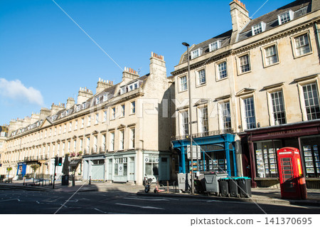 Historic honey-colored stone buildings: The cityscape of Bath, a UNESCO World Heritage Site in the UK. Historic honey-colored stone buildings: The cityscape of Bath, a UNESCO World Heritage Site in the UK. 141370695