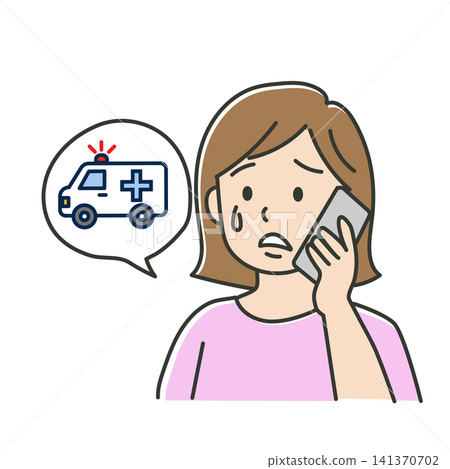 一幅描繪女性打電話叫救護車的插圖。 141370702