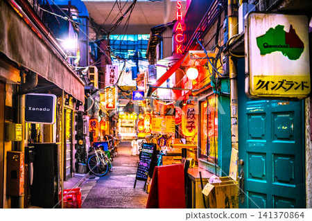 Tokyo cityscape in Japan - View of the drinking district "Sancha 3rd Street" (Sangenjaya Triangle Area) right next to Sangenjaya Station 141370864