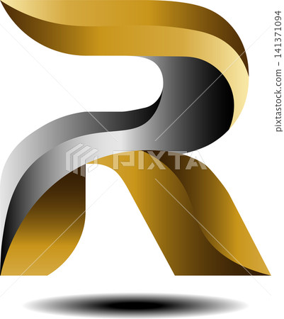 Premium luxury metallic gold and dark steel letter R initial corporate emblem design Premium luxury metallic gold and dark steel letter R initial corporate emblem design 141371094