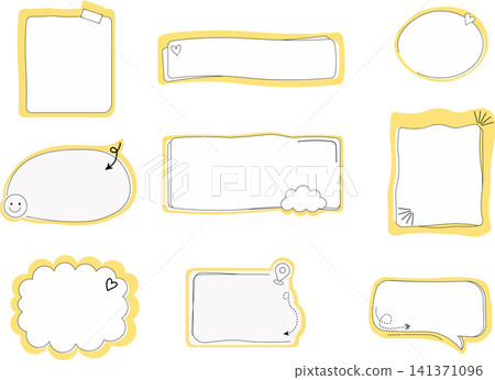 Cute doodle frames and message speech bubble labels mockup collection for school notes Cute doodle frames and message speech bubble labels mockup collection for school notes 141371096