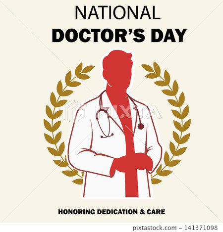 National Doctors Day retro greeting poster with male physician silhouette and laurel wreath National Doctors Day retro greeting poster with male physician silhouette and laurel wreath 141371098