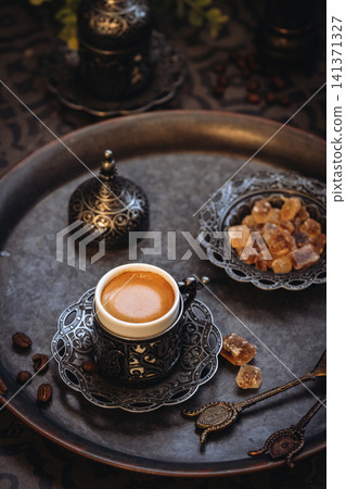 Turkish Coffee in metal cup Turkish Coffee in metal cup 141371327