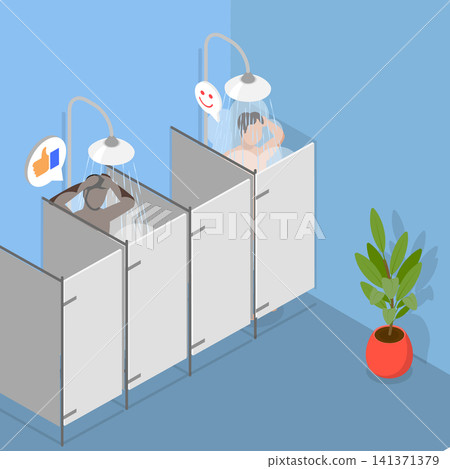 3D Isometric Flat Vector Illustration of Gym Bathroom, Hygiene And Refreshment 141371379