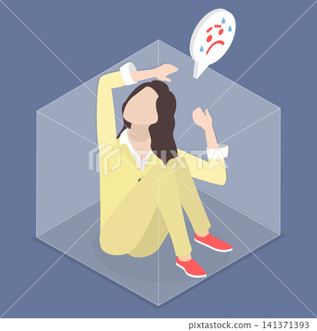 3D Isometric Flat Vector Illustration of Claustrophobia, Trapped In Small Box, Experiencing Repressed Emotions 3D Isometric Flat Vector Illustration of Claustrophobia, Trapped In Small Box, Experiencing Repressed Emotions 141371393