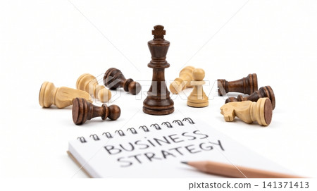 Business strategy concept with standing king chess piece and fallen pawns strategy business management leadership planning competition standing corporate decision professional objective Business strategy concept with standing king chess piece and fallen pawns strategy business management leadership planning competition standing corporate decision professional objective 141371413