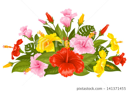 Floral Decoration With Multicolored Hibiscus Flowers Floral Decoration With Multicolored Hibiscus Flowers 141371455