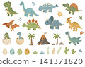 Cute Cartoon Dinosaur Vector Design  Set 141371820