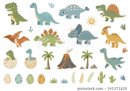 Cute Cartoon Dinosaur Vector Design Set Cute Cartoon Dinosaur Vector Design Set 141371820
