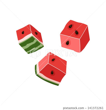 Watermelon cubes pieces vector illustration isolated on white background 141372261