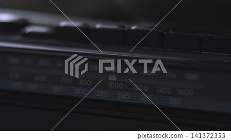 Detailed Radio Frequency Gauge. Closeup View Of Vintage Radio Frequency Indicator With Precise Markings. Media Detailed Radio Frequency Gauge. Closeup View Of Vintage Radio Frequency Indicator With Precise Markings. Media 141372353