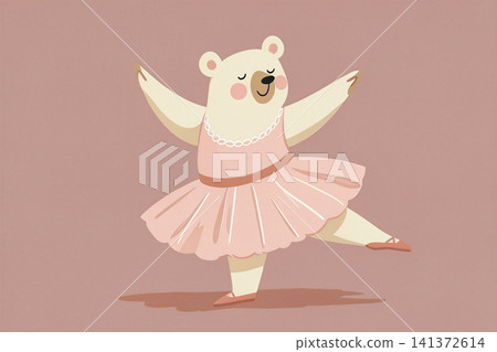 A whimsical illustration of a bear dancing gracefully in a pink tutu. A whimsical illustration of a bear dancing gracefully in a pink tutu. 141372614