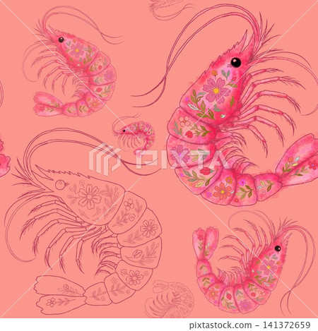 Fancy shrimp pattern on pink background 141372659