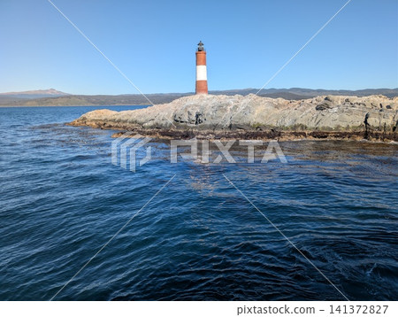 Ushuaia, Tierra del Fuego, Argentina - March 6, 2026: Wide Seascape with Les Eclaireurs Lighthouse 141372827