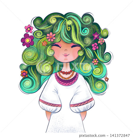 Girl character on a white background Girl character on a white background 141372847