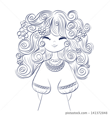 Linear illustration of a girl character Linear illustration of a girl character 141372848