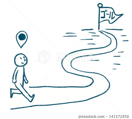 Graphic recording-style illustration of a person moving towards a goal | Goal, Growth, Person Graphic recording-style illustration of a person moving towards a goal | Goal, Growth, Person 141372858