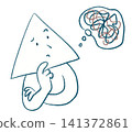 A graphic recording-style illustration of a figure with a triangular head experiencing confusion and complex thoughts in their mind. 141372861