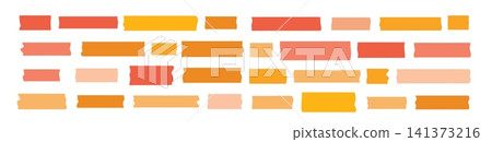 Orange scotch tape icon set, red and pink adhesive tape pieces Orange scotch tape icon set, red and pink adhesive tape pieces 141373216