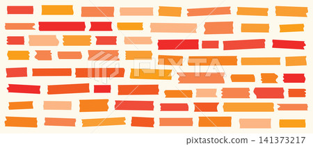 Orange scotch tape icon set, red and pink adhesive tape pieces 141373217