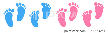 Baby foot print icon, child bare feet vector footprint silhouette 141373241