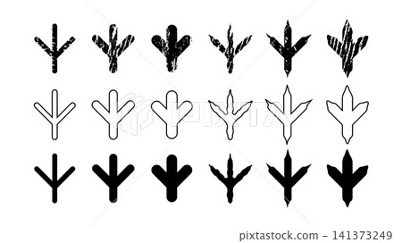 Bird footprint icon, chicken paw vector track, turkey foot print line pattern Bird footprint icon, chicken paw vector track, turkey foot print line pattern 141373249