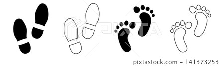 Footprint icon set, barefoot trace, shoe prints Footprint icon set, barefoot trace, shoe prints 141373253