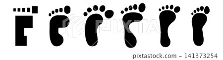 Footprint icon set, barefoot trace, shoe prints 141373254