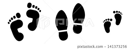 Footprint icon set, barefoot trace, shoe prints Footprint icon set, barefoot trace, shoe prints 141373256