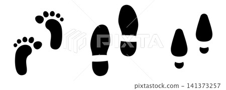Footprint icon set, barefoot trace, shoe prints Footprint icon set, barefoot trace, shoe prints 141373257