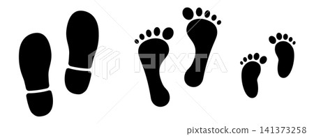 Footprint icon set, barefoot trace, shoe prints Footprint icon set, barefoot trace, shoe prints 141373258