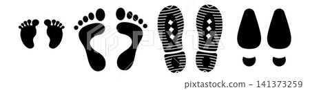 Footprint icon set, barefoot trace, shoe prints Footprint icon set, barefoot trace, shoe prints 141373259