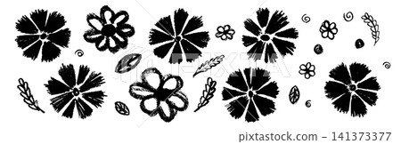 Hand drawn crayon flower on black Hand drawn crayon flower on black 141373377