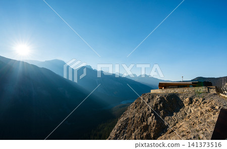 The skywalk on the Columbia Icefield and the breathtaking scenery of the snow-covered Canadian Rockies. The skywalk on the Columbia Icefield and the breathtaking scenery of the snow-covered Canadian Rockies. 141373516