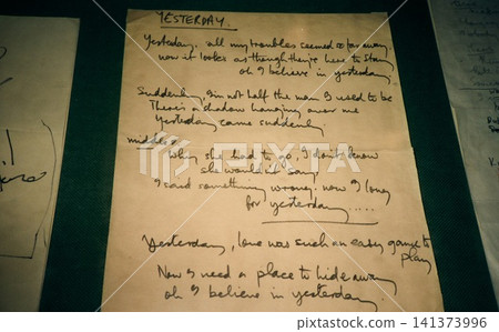 Paul McCartney's handwritten lyrics to "Yesterday" (British Museum, London/United Kingdom) 141373996