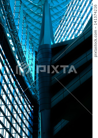 Looking up at the sky from the valley of the building Looking up at the sky from the valley of the building 141374216