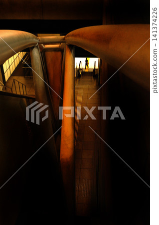 A corridor bathed in nighttime light A corridor bathed in nighttime light 141374226