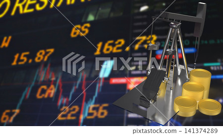 Oil Pump Jack and Golden Coins in Global Energy Market 3d render. Oil Pump Jack and Golden Coins in Global Energy Market 3d render. 141374289