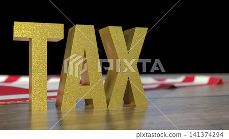 United States Tax Concept with American Flag Background 3d render. United States Tax Concept with American Flag Background 3d render. 141374294