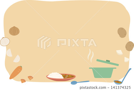 咖哩飯和蔬菜的可愛插畫相框素材 141374325
