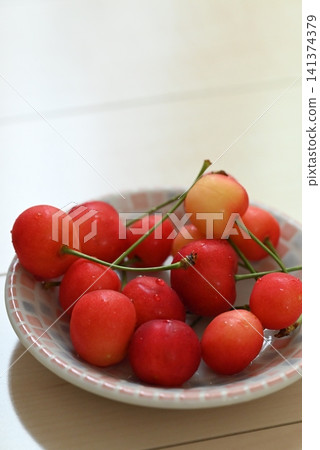 Fresh cherries served on a plate Fresh cherries served on a plate 141374379