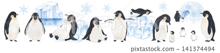 A banner with penguins arranged horizontally. A banner with penguins arranged horizontally. 141374494